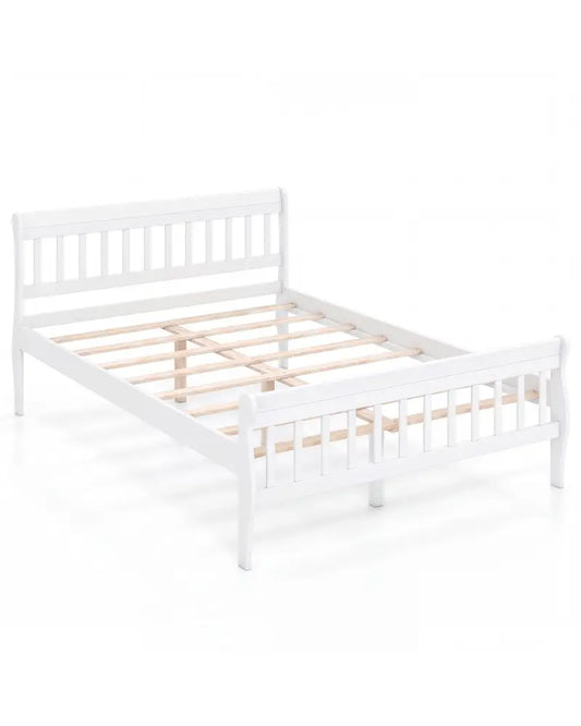 Solid Wood Platform Bed Frame with Wood Slat Support White-Full Size - White - Simple Bed Frame