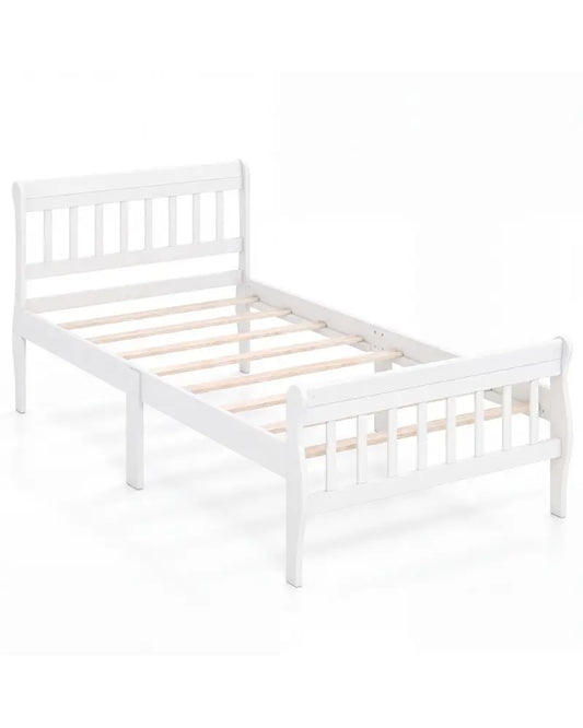 Solid Wood Platform Bed Frame with Wood Slat Support White-Twin Size - White - Simple Bed Frame