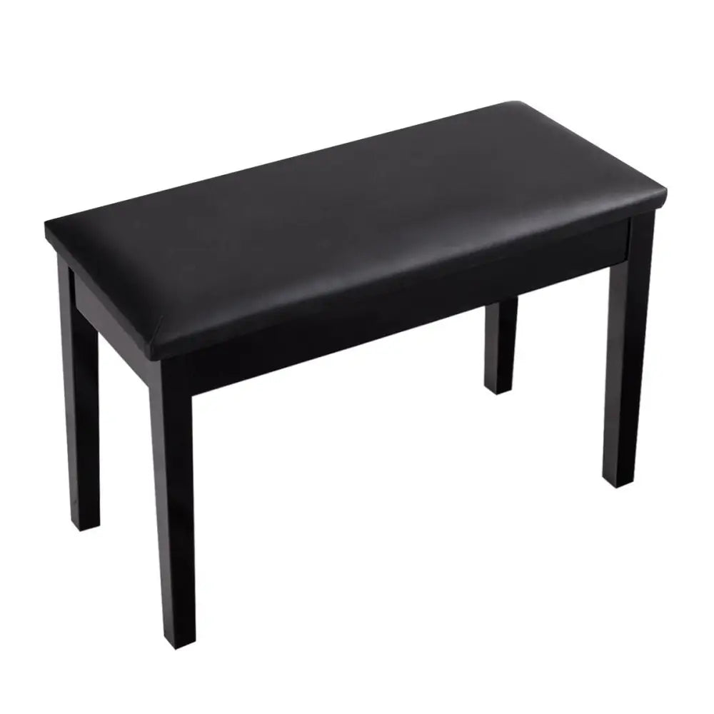 Solid Wood PU Leather Padded Piano Bench Keyboard Seat-Black - Black - Ottomans