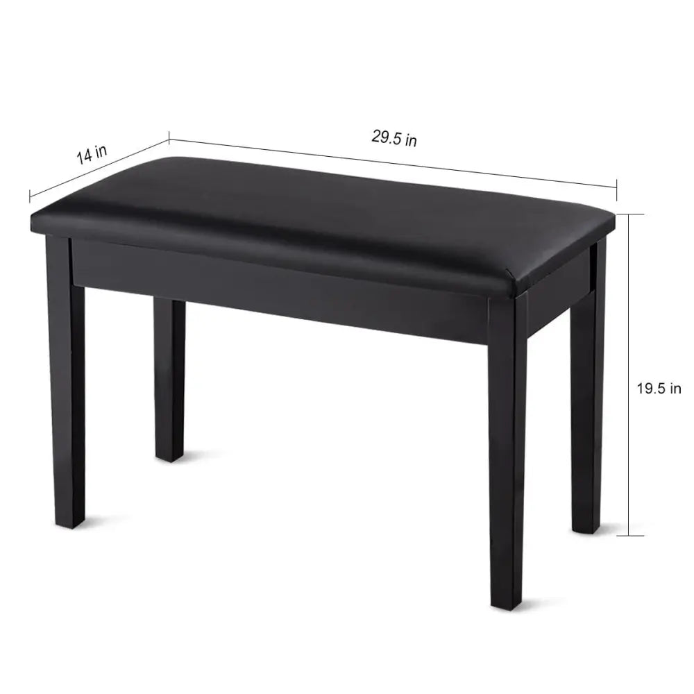 Solid Wood PU Leather Padded Piano Bench Keyboard Seat-Black - Black - Ottomans