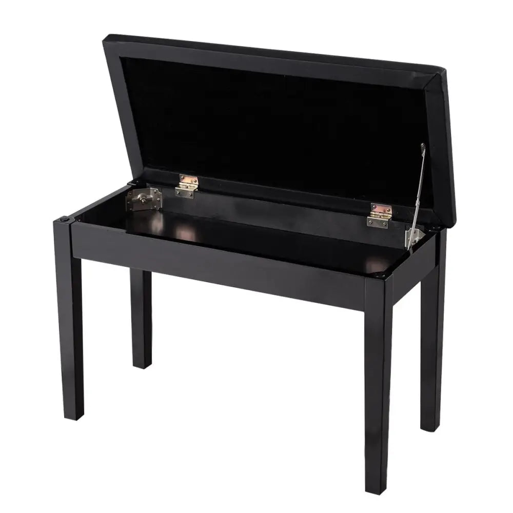 Solid Wood PU Leather Padded Piano Bench Keyboard Seat-Black - Black - Ottomans