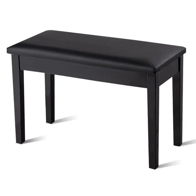 Solid Wood PU Leather Padded Piano Bench Keyboard Seat-Black - Black - Ottomans