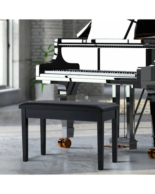 Solid Wood PU Leather Padded Piano Bench Keyboard Seat-Black - Black - Ottomans