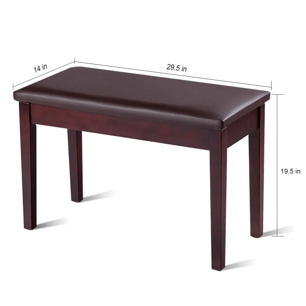 Solid Wood PU Leather Padded Piano Bench Keyboard Seat-Brown - Brown - Ottomans
