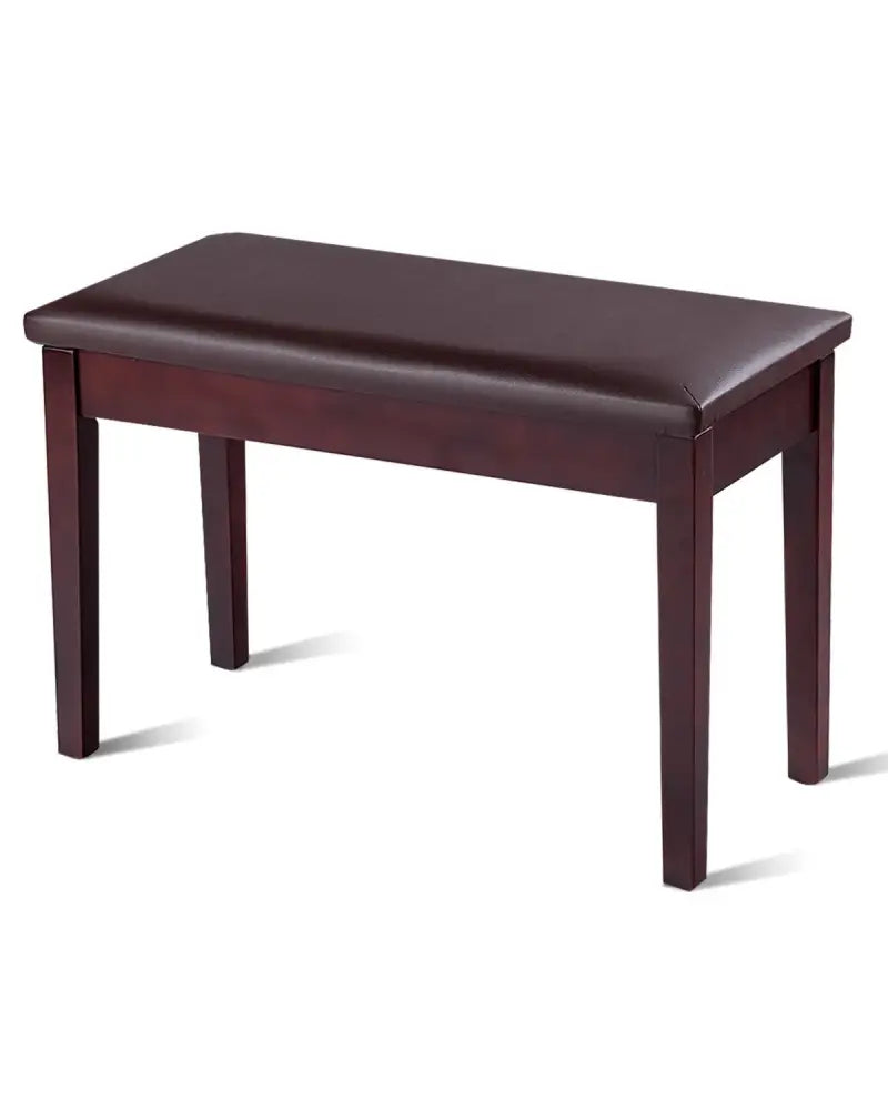 Solid Wood PU Leather Padded Piano Bench Keyboard Seat-Brown - Brown - Ottomans
