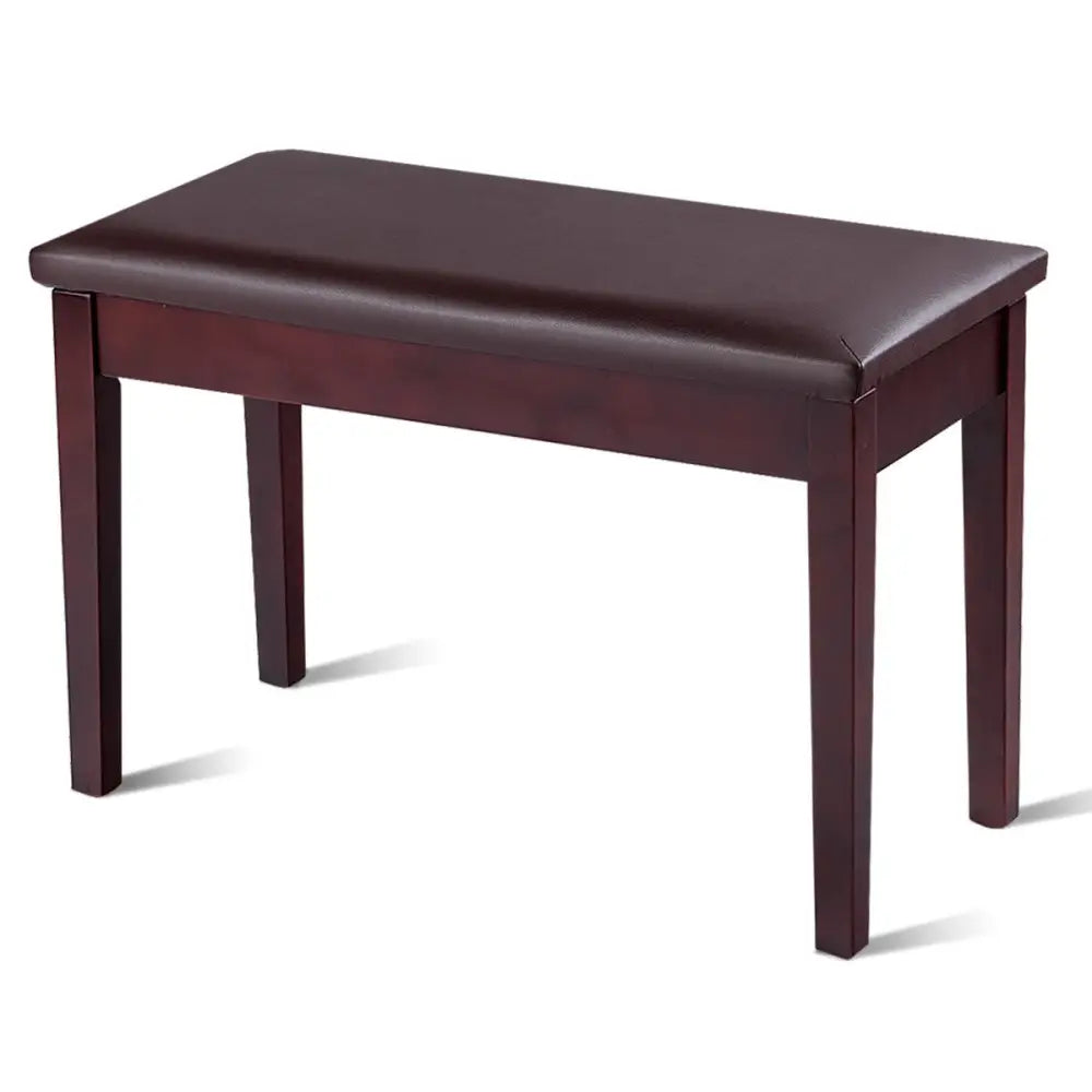 Solid Wood PU Leather Padded Piano Bench Keyboard Seat-Brown - Brown - Ottomans