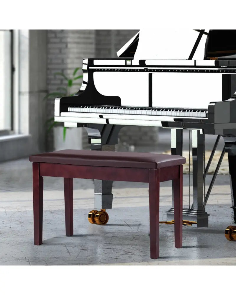 Solid Wood PU Leather Padded Piano Bench Keyboard Seat-Brown - Brown - Ottomans