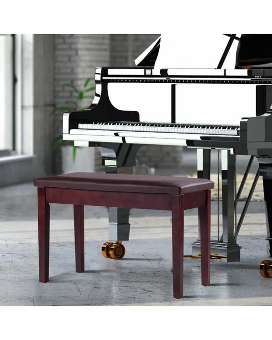 Solid Wood PU Leather Padded Piano Bench Keyboard Seat-Brown - Brown - Ottomans