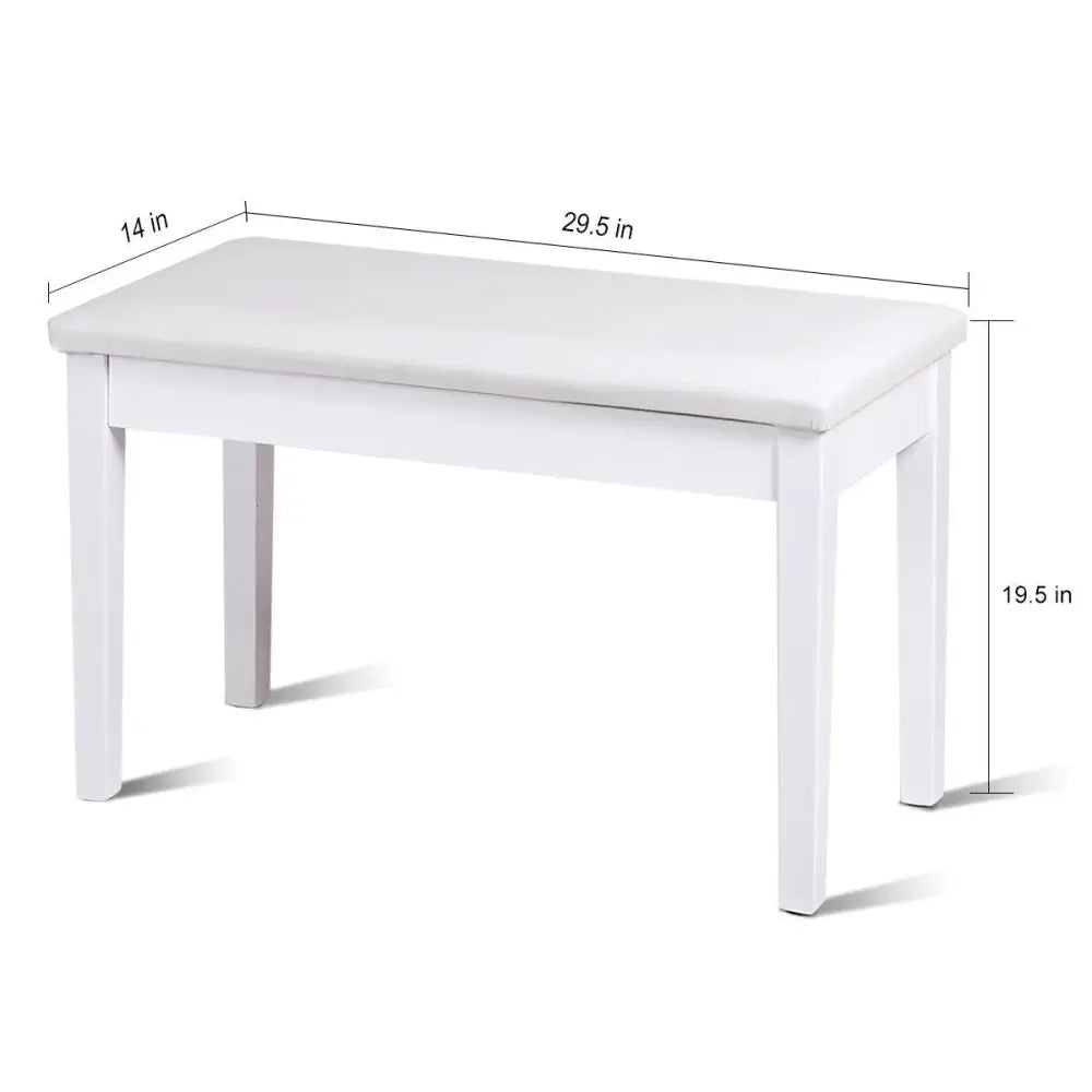 Solid Wood PU Leather Padded Piano Bench Keyboard Seat-White - White - Ottomans