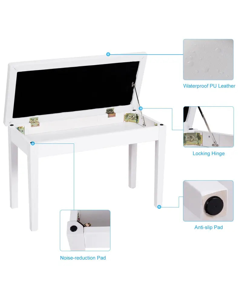 Solid Wood PU Leather Padded Piano Bench Keyboard Seat-White - White - Ottomans