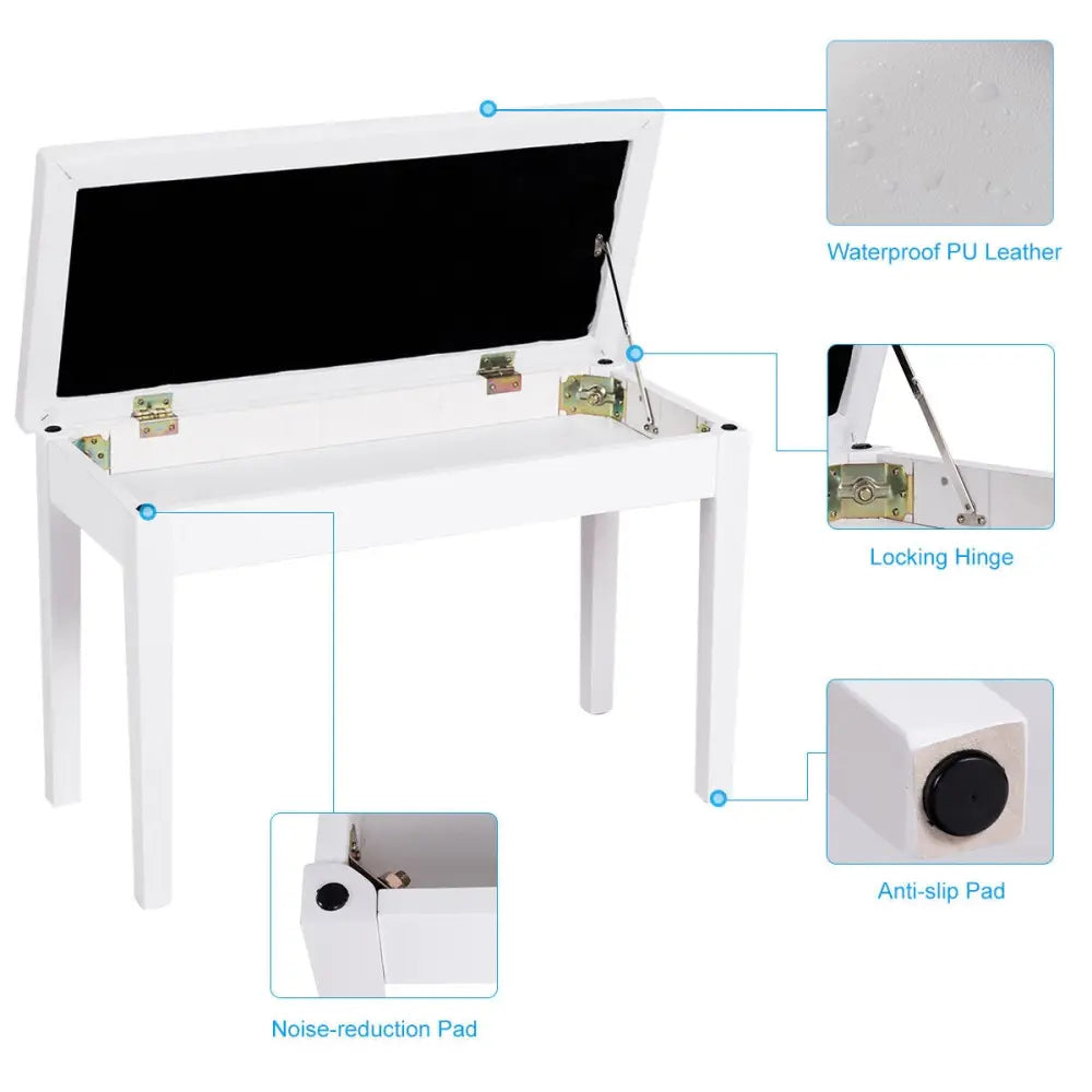 Solid Wood PU Leather Padded Piano Bench Keyboard Seat-White - White - Ottomans