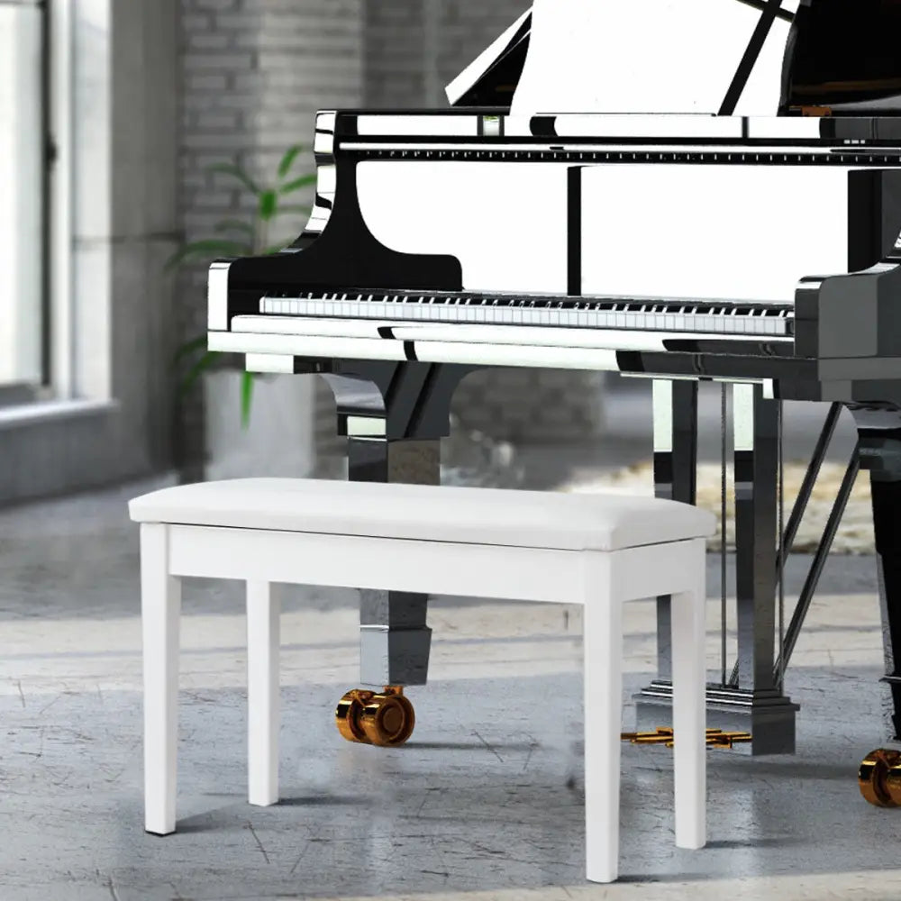 Solid Wood PU Leather Padded Piano Bench Keyboard Seat-White - White - Ottomans