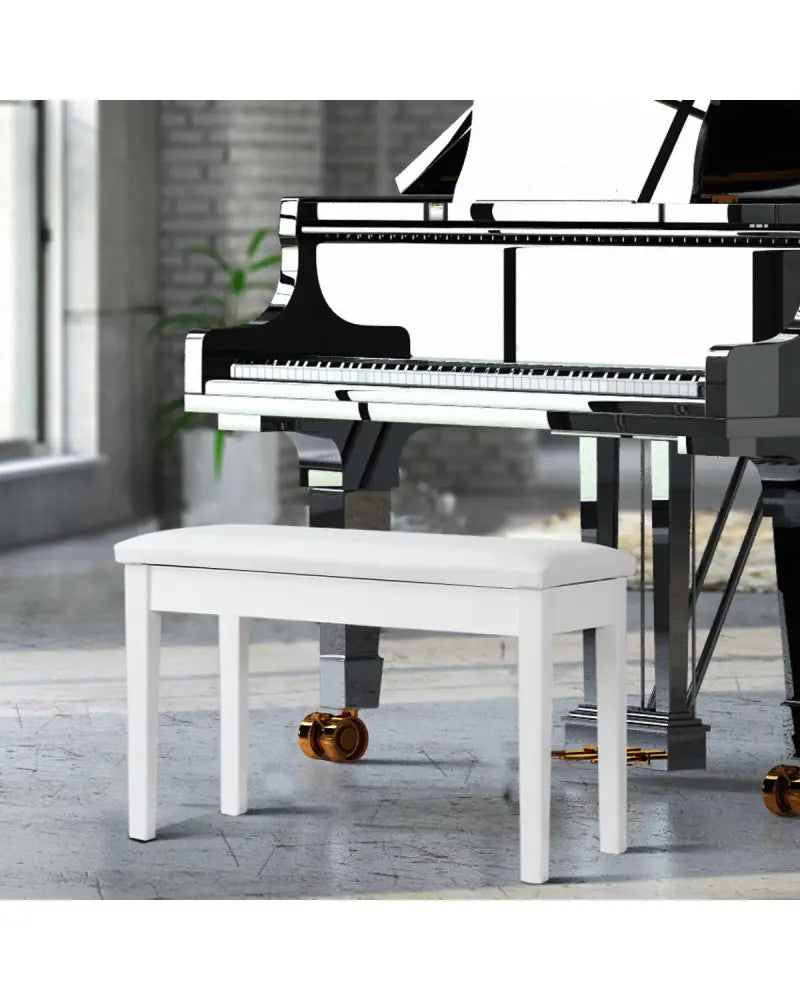 Solid Wood PU Leather Padded Piano Bench Keyboard Seat-White - White - Ottomans