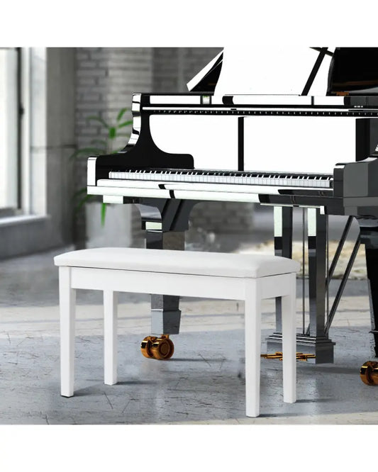 Solid Wood PU Leather Padded Piano Bench Keyboard Seat-White - White - Ottomans