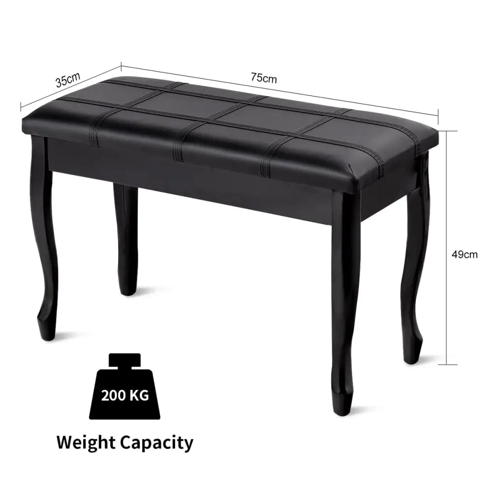 Solid Wood PU Leather Piano Bench with Storage-Black - Black - Ottomans