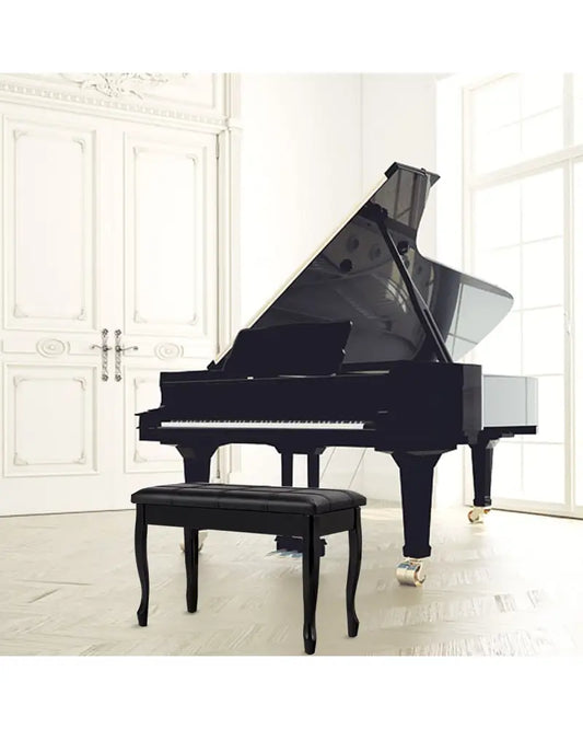 Solid Wood PU Leather Piano Bench with Storage-Black - Black - Ottomans