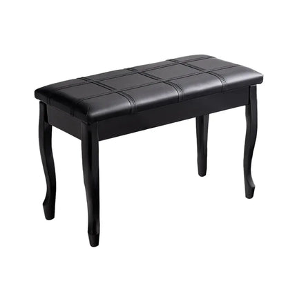 Solid Wood PU Leather Piano Bench with Storage-Black - Black - Ottomans