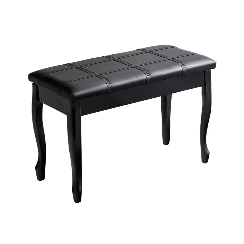 Solid Wood PU Leather Piano Bench with Storage-Black - Black - Ottomans