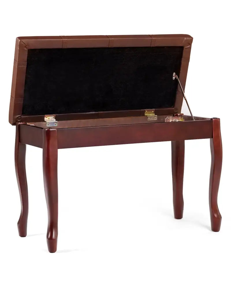 Solid Wood PU Leather Piano Bench with Storage-Brown - Brown - Ottomans