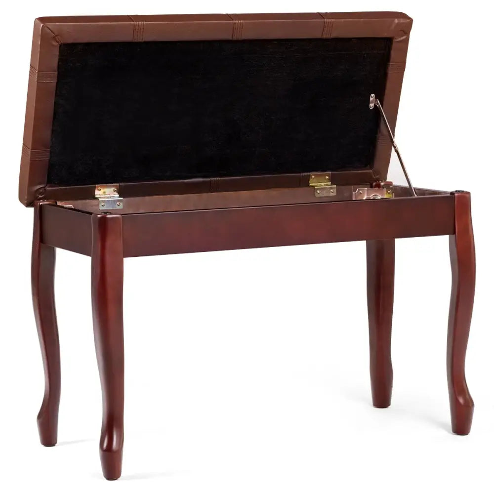 Solid Wood PU Leather Piano Bench with Storage-Brown - Brown - Ottomans