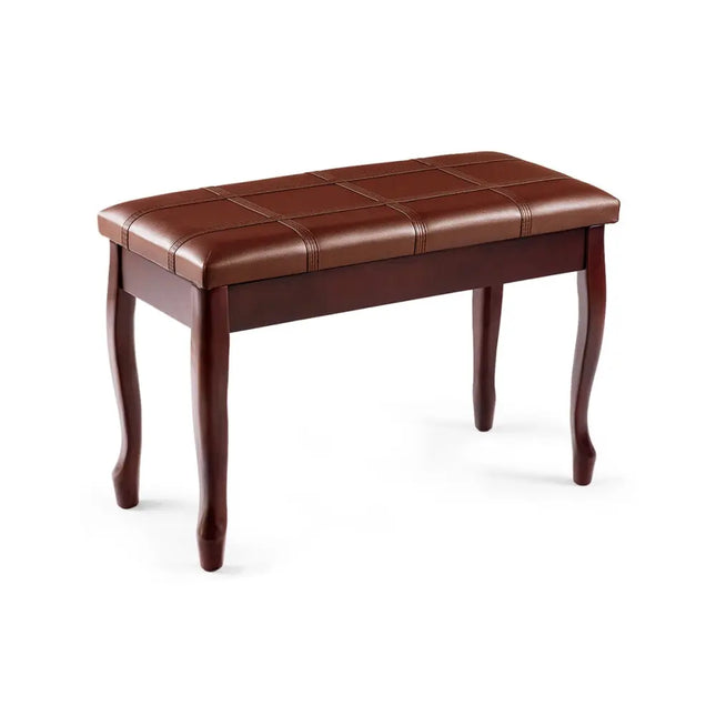 Solid Wood PU Leather Piano Bench with Storage-Brown - Brown - Ottomans