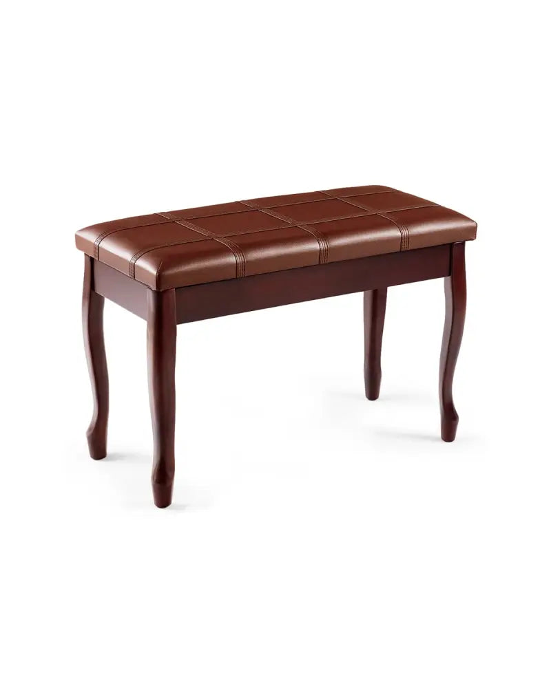 Solid Wood PU Leather Piano Bench with Storage-Brown - Brown - Ottomans