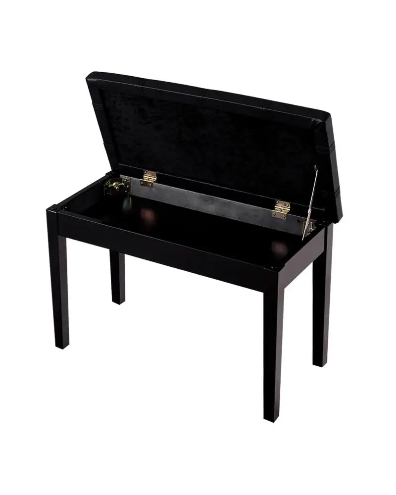 Solid Wood PU Leather Piano Double Duet Keyboard Bench-Black - Black - Ottomans