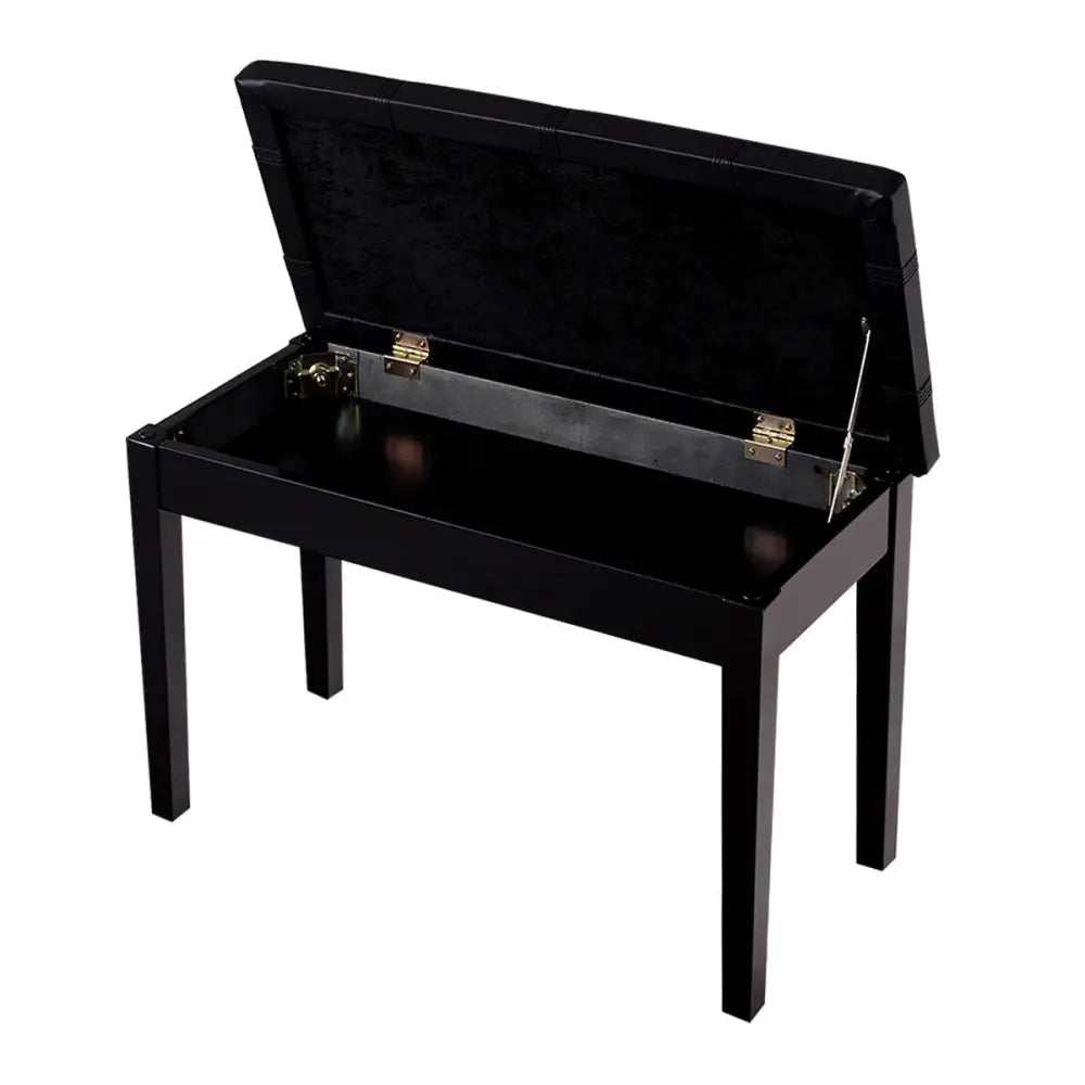 Solid Wood PU Leather Piano Double Duet Keyboard Bench-Black - Black - Ottomans