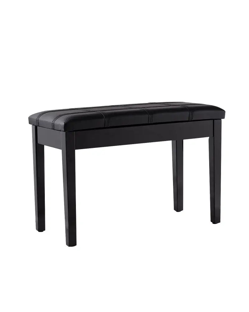 Solid Wood PU Leather Piano Double Duet Keyboard Bench-Black - Black - Ottomans
