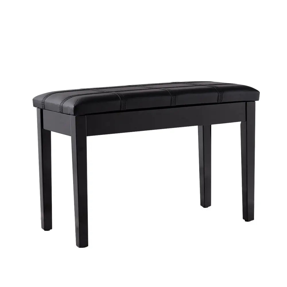 Solid Wood PU Leather Piano Double Duet Keyboard Bench-Black - Black - Ottomans