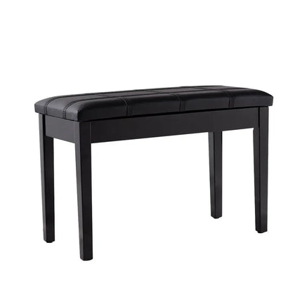 Solid Wood PU Leather Piano Double Duet Keyboard Bench-Black - Black - Ottomans