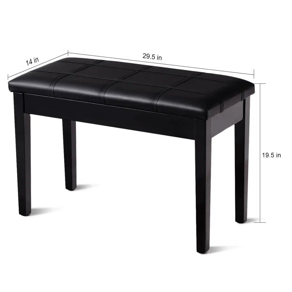 Solid Wood PU Leather Piano Double Duet Keyboard Bench-Black - Black - Ottomans