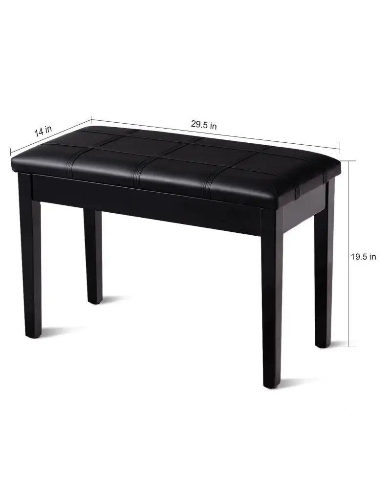 Solid Wood PU Leather Piano Double Duet Keyboard Bench-Black - Black - Ottomans