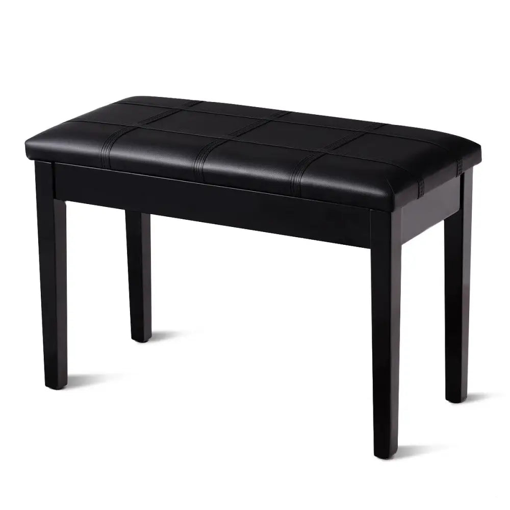 Solid Wood PU Leather Piano Double Duet Keyboard Bench-Black - Black - Ottomans
