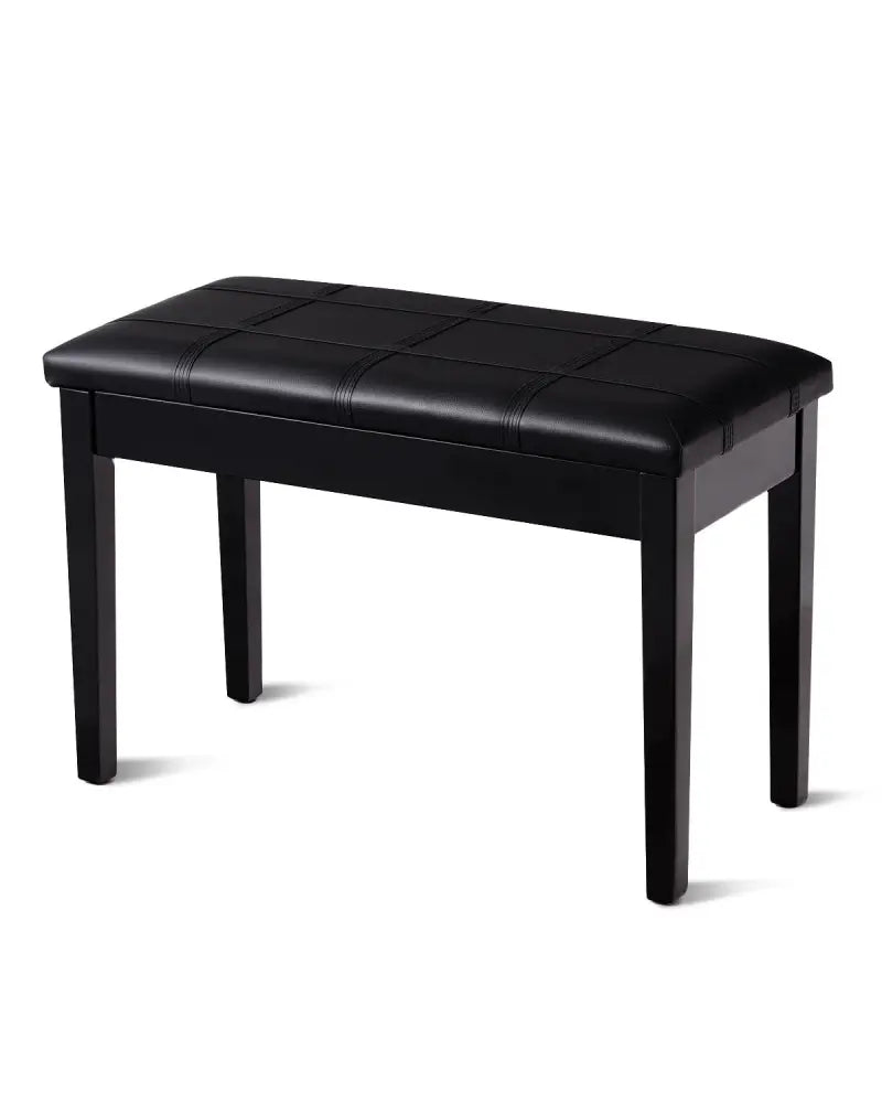 Solid Wood PU Leather Piano Double Duet Keyboard Bench-Black - Black - Ottomans
