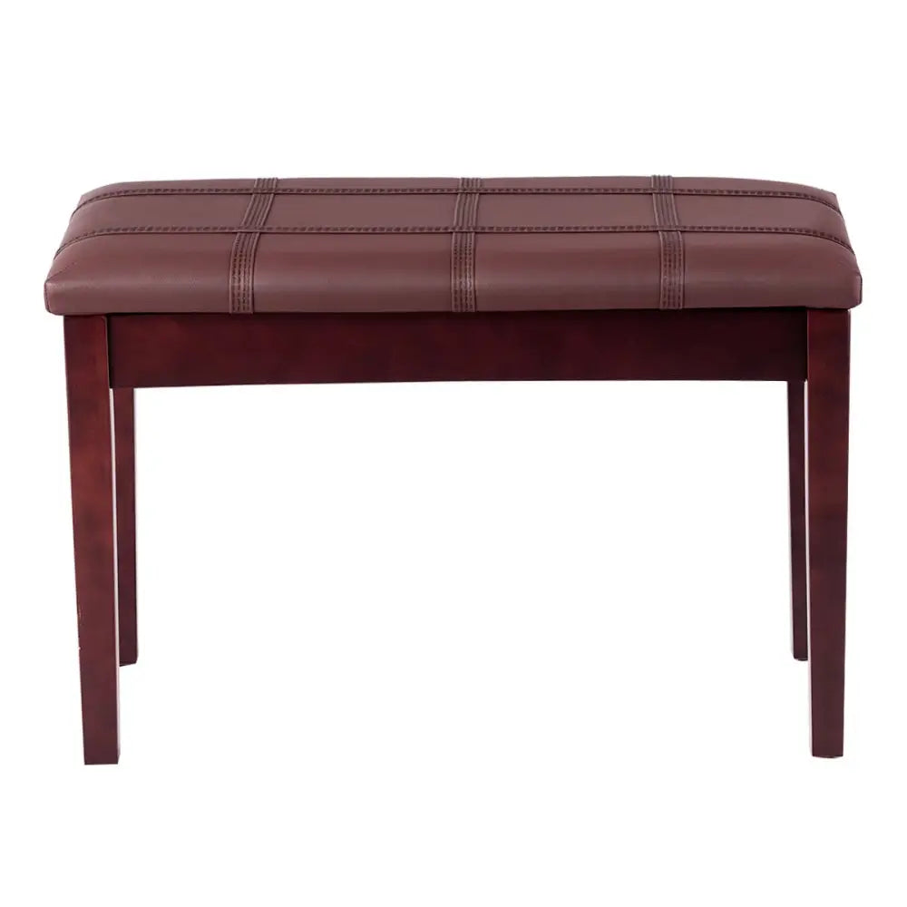 Solid Wood PU Leather Piano Double Duet Keyboard Bench-Brown - Brown - Ottomans