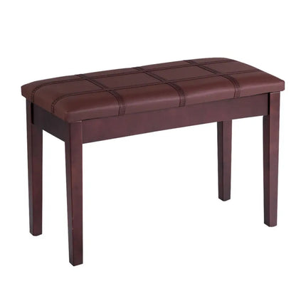 Solid Wood PU Leather Piano Double Duet Keyboard Bench-Brown - Brown - Ottomans