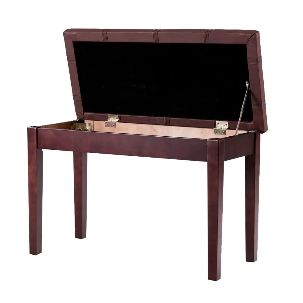 Solid Wood PU Leather Piano Double Duet Keyboard Bench-Brown - Brown - Ottomans