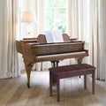 Solid Wood PU Leather Piano Double Duet Keyboard Bench-Brown - Brown - Ottomans