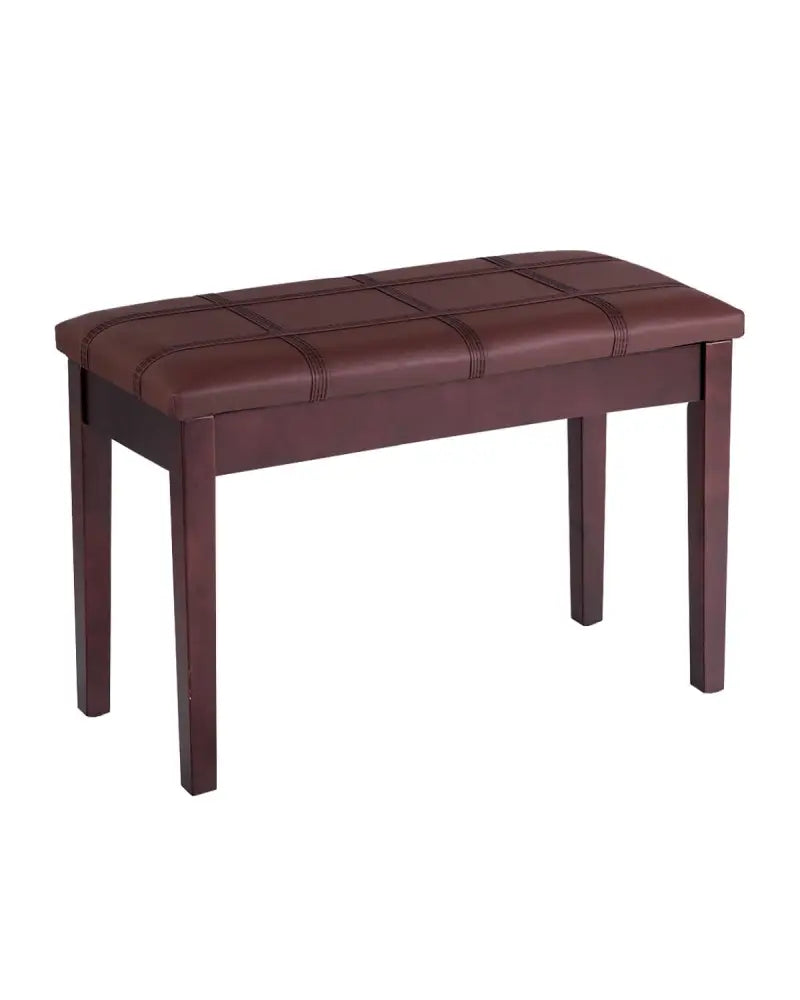 Solid Wood PU Leather Piano Double Duet Keyboard Bench-Brown - Brown - Ottomans
