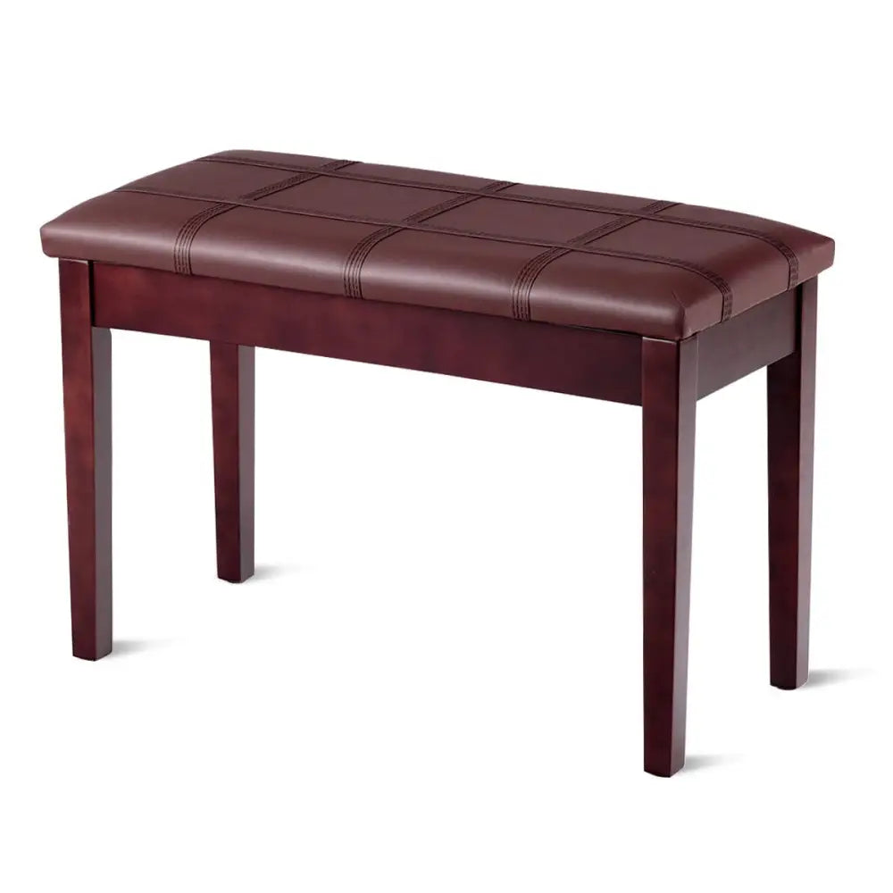 Solid Wood PU Leather Piano Double Duet Keyboard Bench-Brown - Brown - Ottomans