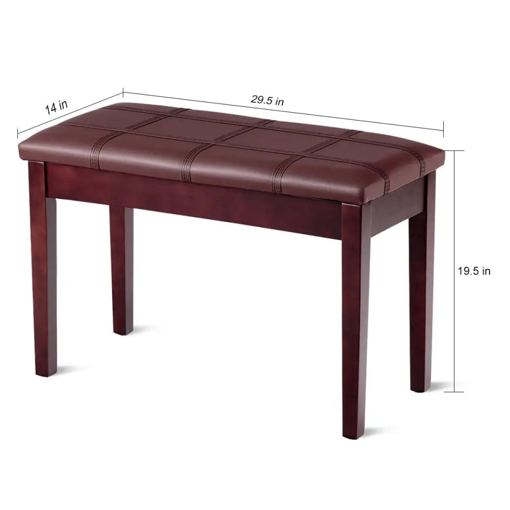 Solid Wood PU Leather Piano Double Duet Keyboard Bench-Brown - Brown - Ottomans