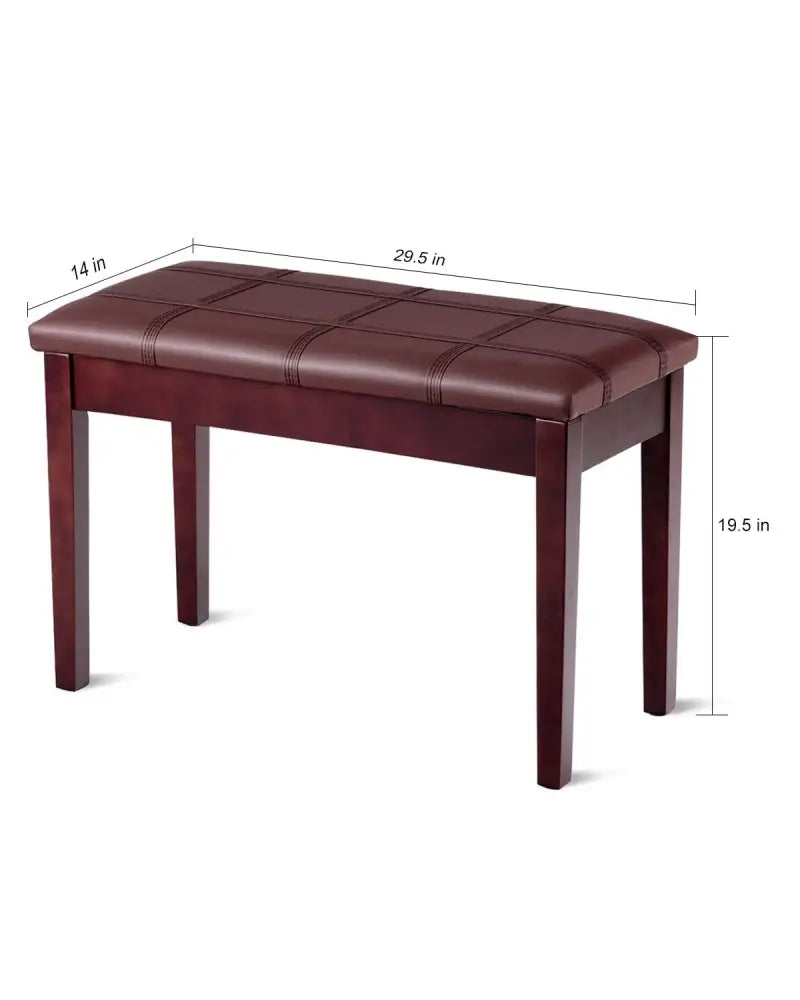 Solid Wood PU Leather Piano Double Duet Keyboard Bench-Brown - Brown - Ottomans