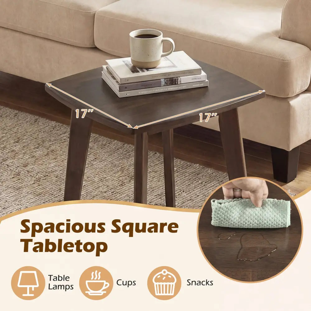 Solid Wood Side Table Square End Table with Thickened Top and Curved Edge-Walnut - Walnut - End & Side Tables