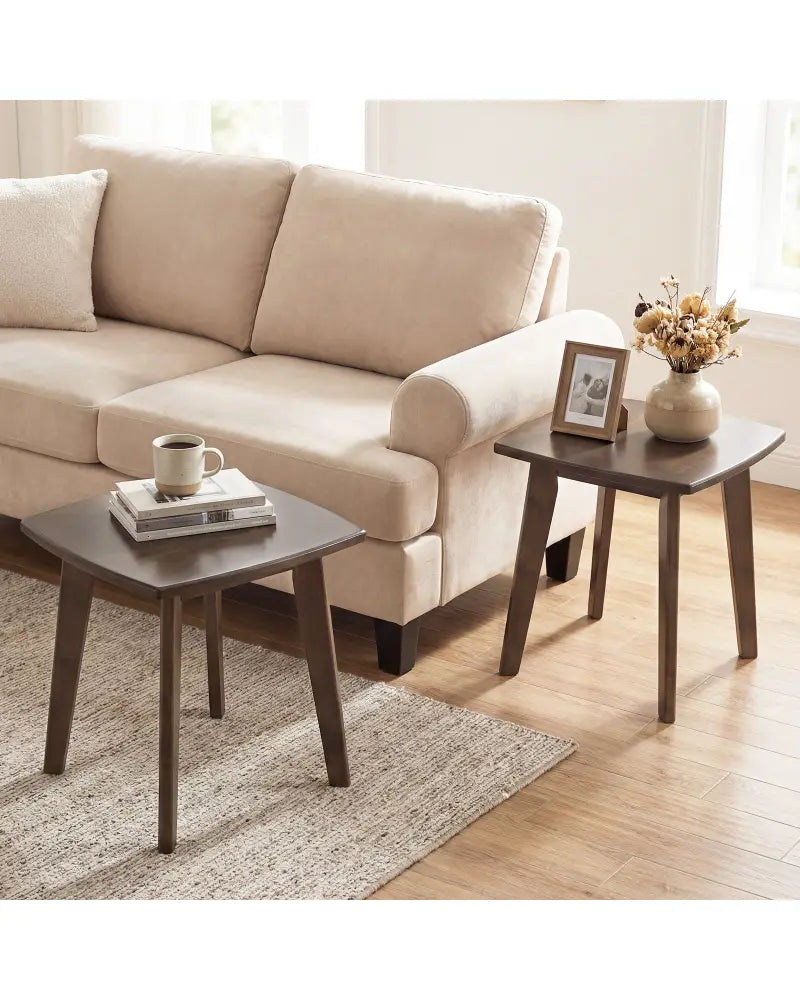 Solid Wood Side Table Square End Table with Thickened Top and Curved Edge-Walnut - Walnut - End & Side Tables