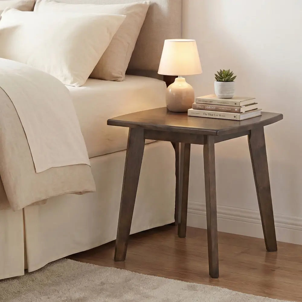 Solid Wood Side Table Square End Table with Thickened Top and Curved Edge-Walnut - Walnut - End & Side Tables