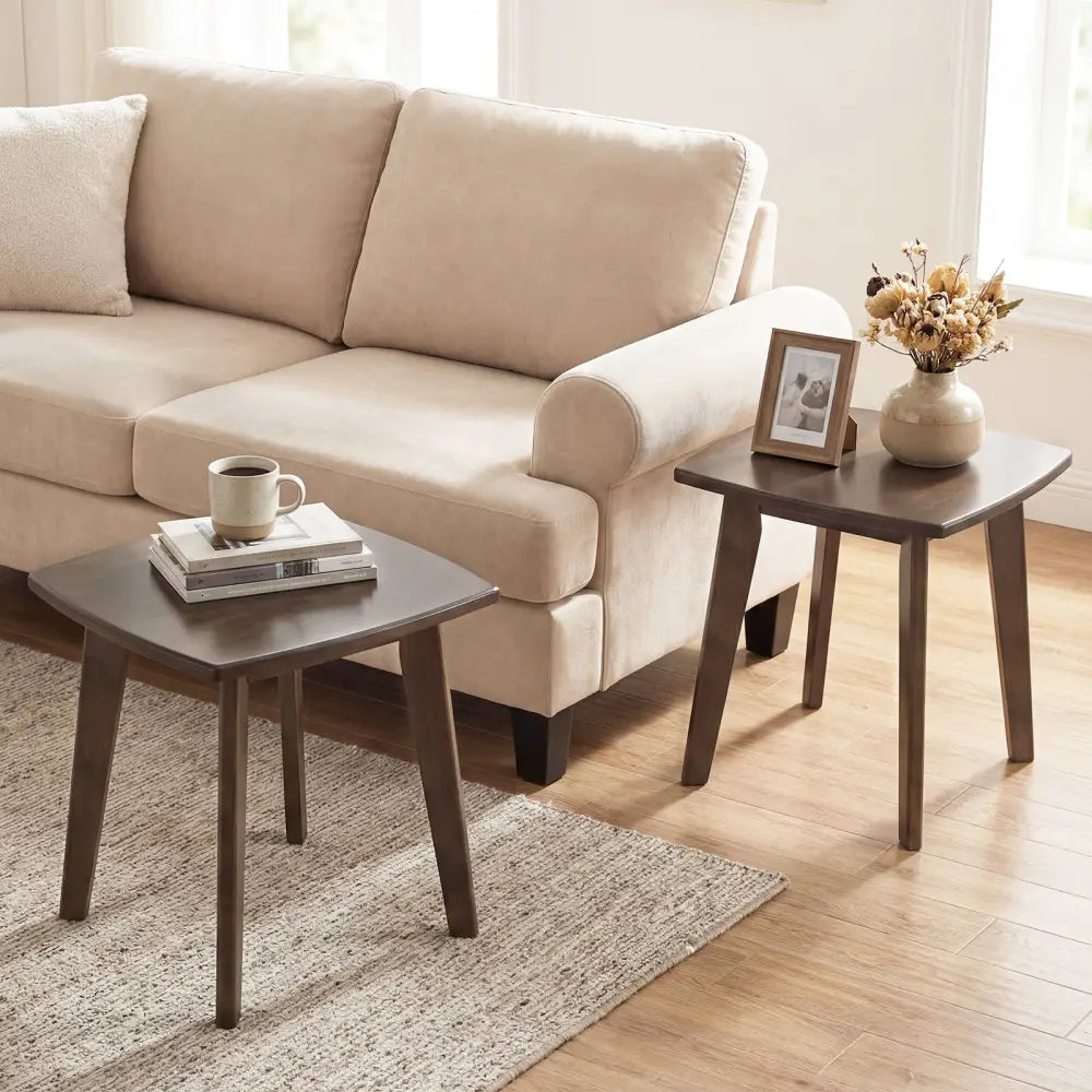 Solid Wood Side Table Square End Table with Thickened Top and Curved Edge-Walnut - Walnut - End & Side Tables