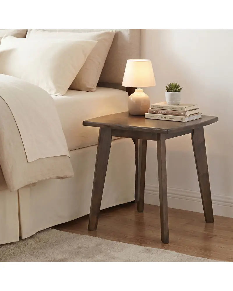 Solid Wood Side Table Square End Table with Thickened Top and Curved Edge-Walnut - Walnut - End & Side Tables