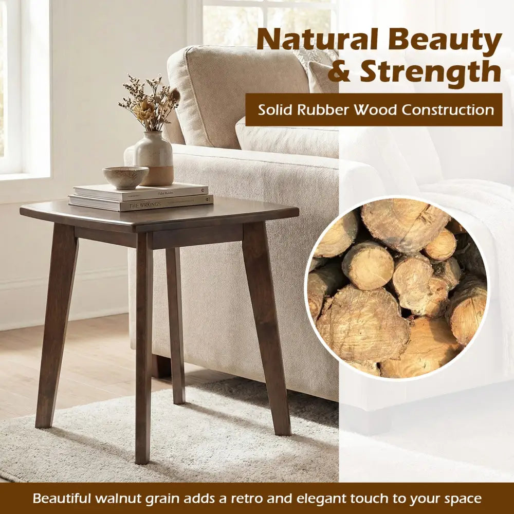 Solid Wood Side Table Square End Table with Thickened Top and Curved Edge-Walnut - Walnut - End & Side Tables