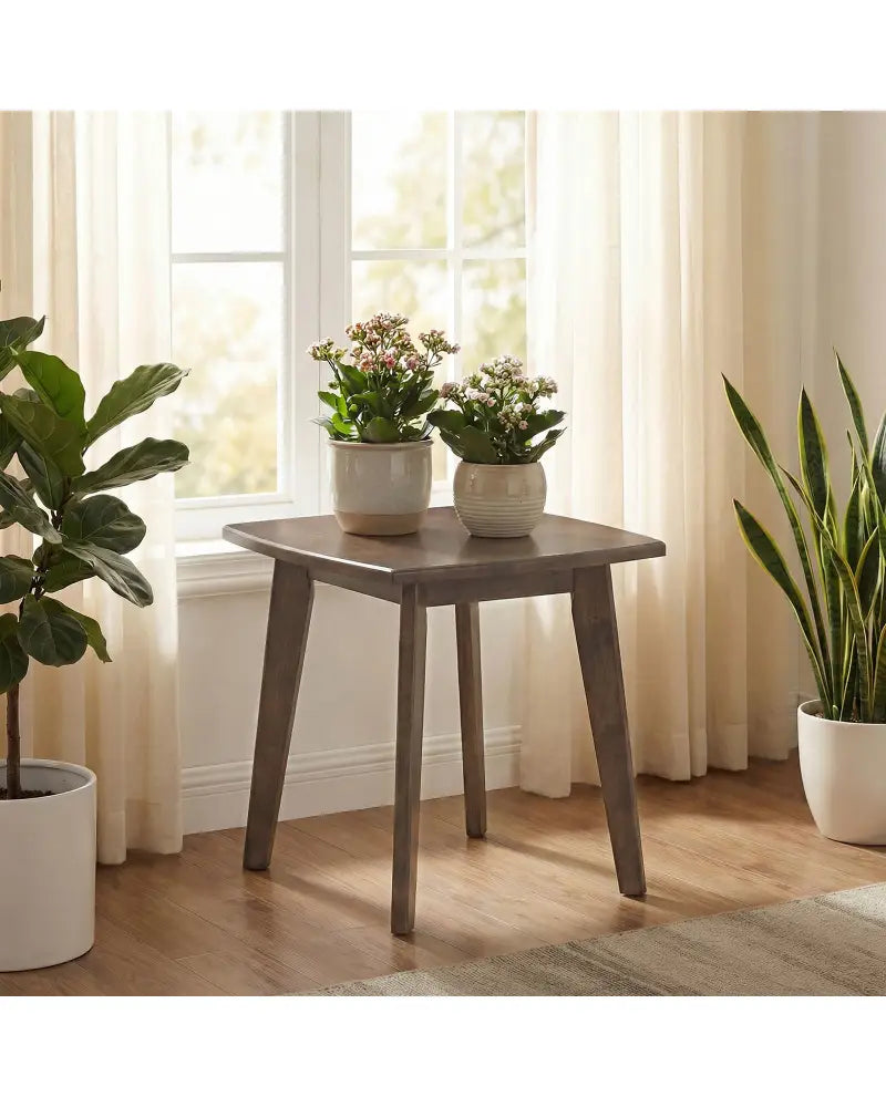 Solid Wood Side Table Square End Table with Thickened Top and Curved Edge-Walnut - Walnut - End & Side Tables